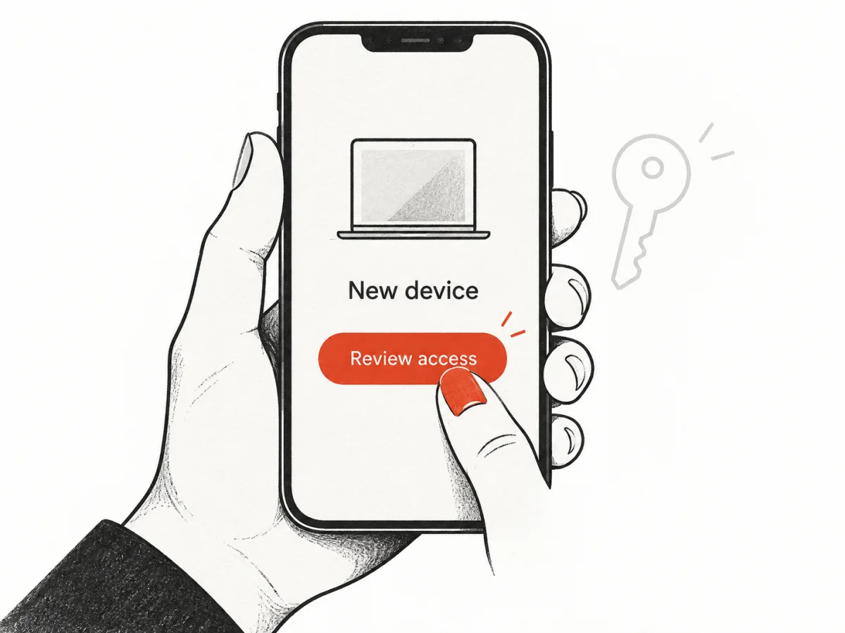 A person reviews an account-access request from a new device on their phone.